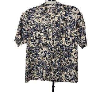 Tori Richard Vintage Mens Shirt Size Large Blue Beige Aloha Cotton USA Rare